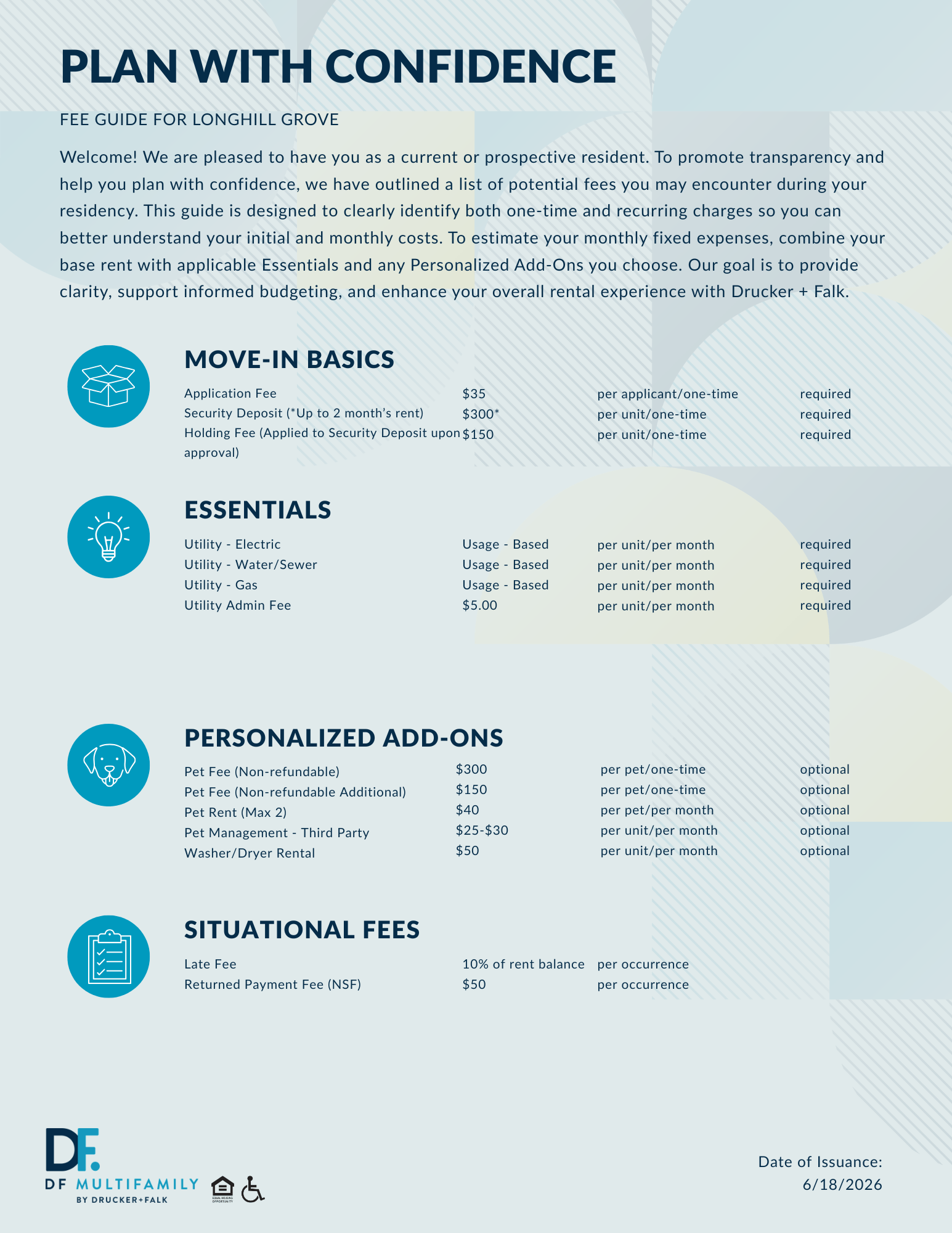 Fee Guide for Pines of York - Please call our leasing office for more details